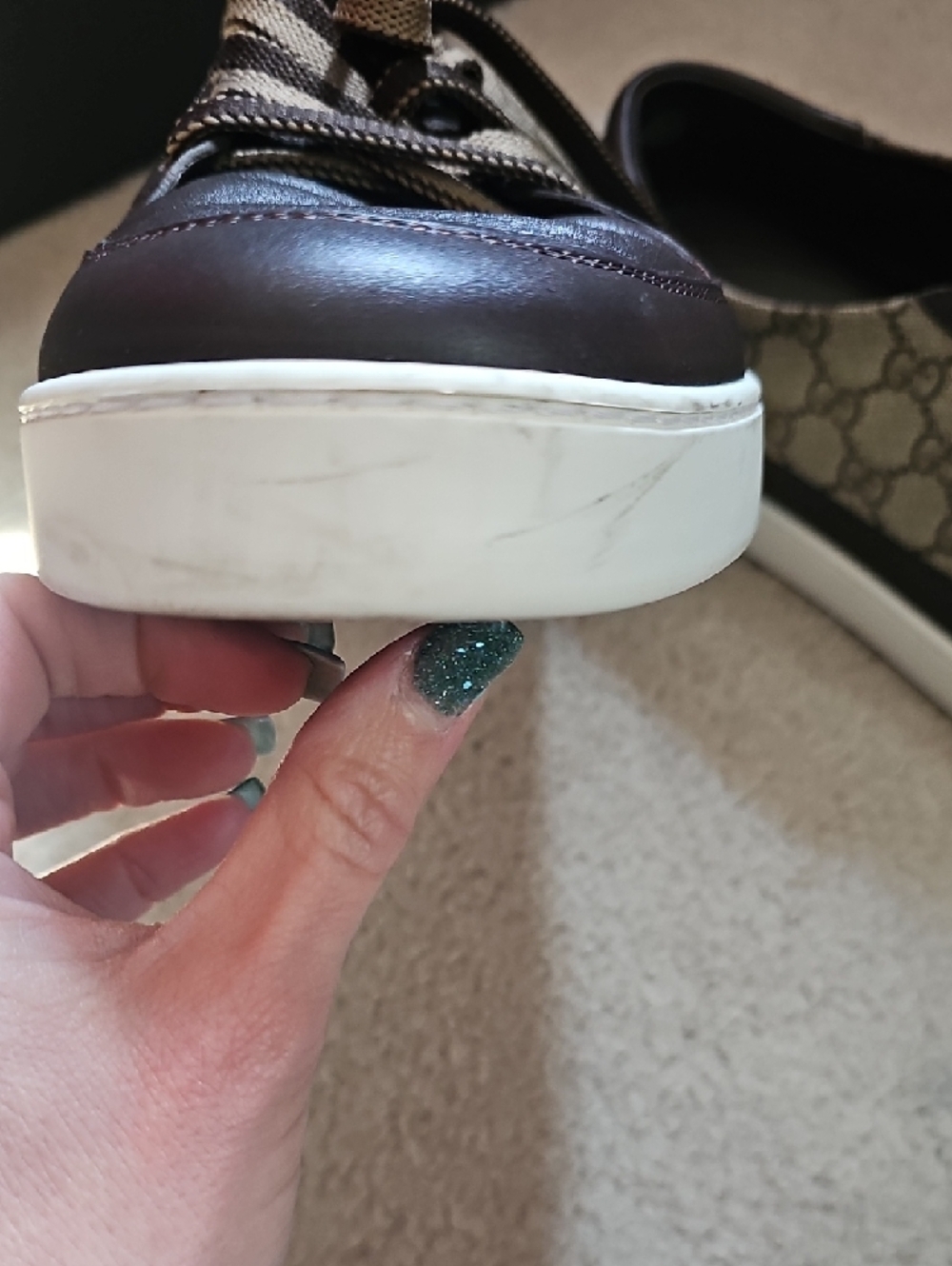 Gucci Brown & Beige Monogram Low-Top Sneakers - Picture 10 of 15